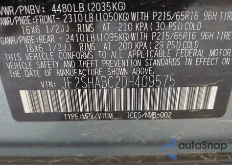 2013 Subaru Forester 2.5X из США, поврежденный, VIN JF2SHABC2DH409575